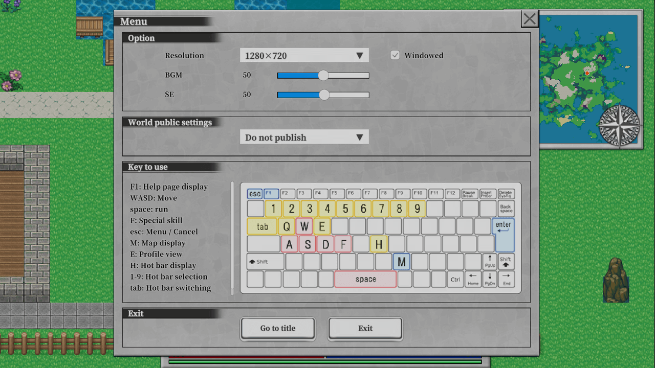 Menu screen